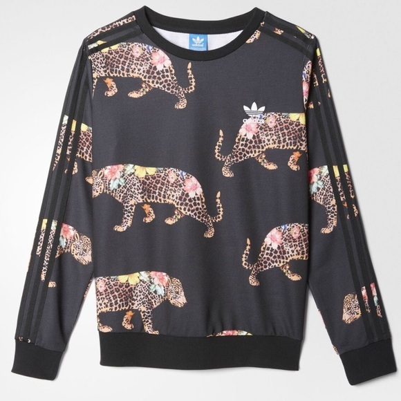 adidas Sweaters - Adidas Black Animal Print Hoodie with Signature Stripes